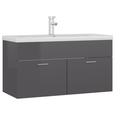 Armoire d'évier avec lavabo intégré Gris brillant Aggloméré 2