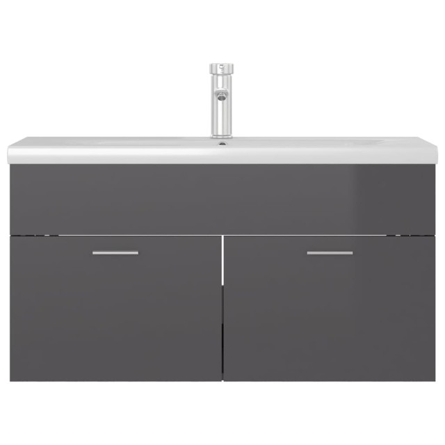 Armoire d'évier avec lavabo intégré Gris brillant Aggloméré