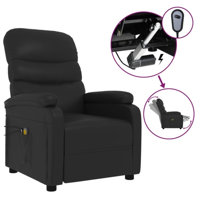 Fauteuil électrique de massage Noir Similicuir