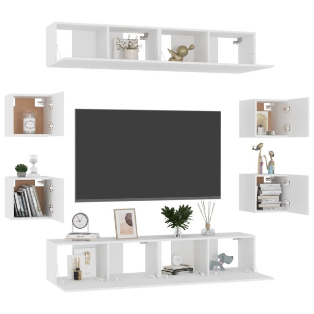 Ensemble de meubles TV 8 pcs Blanc Bois d'ingénierie