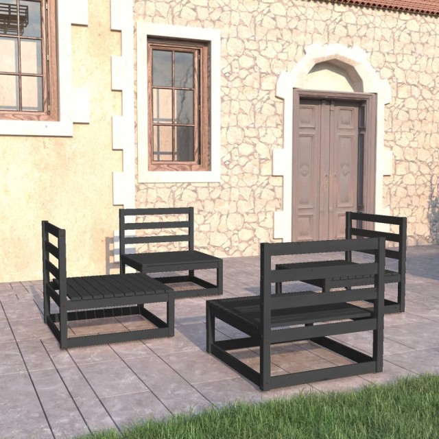 Salon de jardin 4 pcs noir bois de pin massif