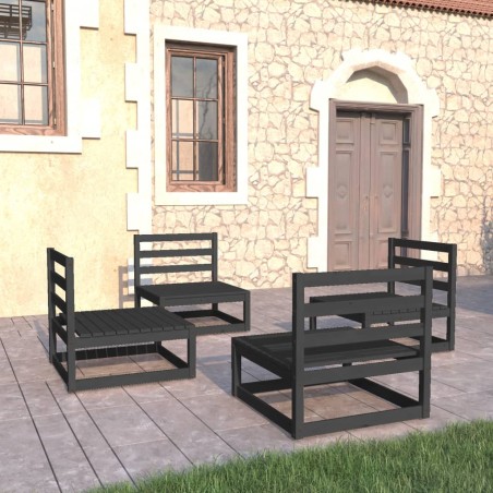 Salon de jardin 4 pcs noir bois de pin massif