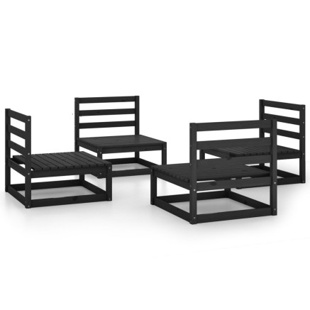 Salon de jardin 4 pcs noir bois de pin massif 2
