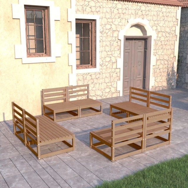 Salon de jardin 8 pcs marron miel bois de pin massif