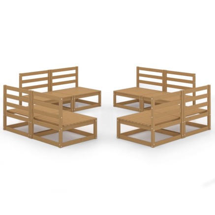 Salon de jardin 8 pcs marron miel bois de pin massif 2