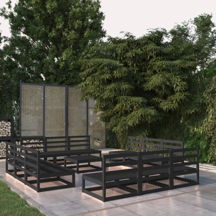 Salon de jardin 13 pcs noir bois de pin massif