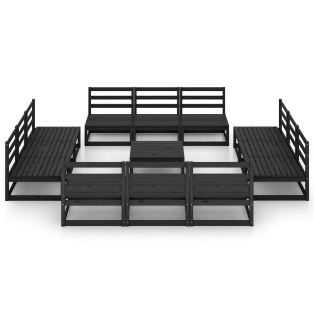 Salon de jardin 13 pcs noir bois de pin massif
