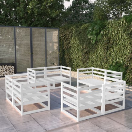 Salon de jardin 8 pcs Blanc Bois de pin massif