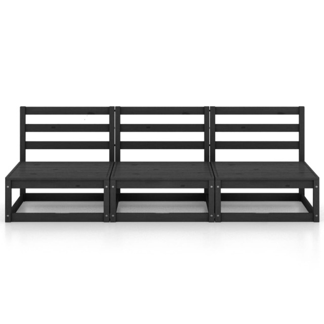 Canapé à 3 places de jardin Noir Bois de pin solide