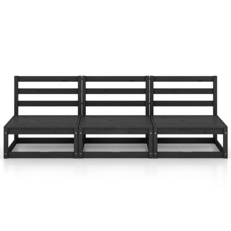 Canapé à 3 places de jardin Noir Bois de pin solide