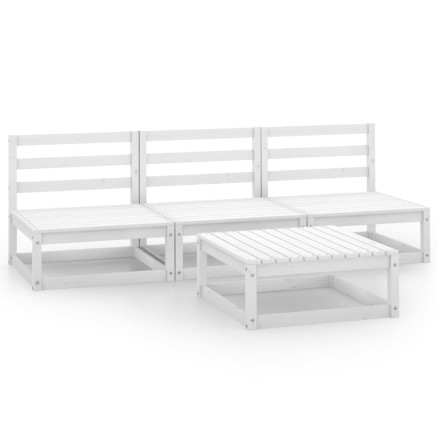 Salon de jardin 4 pcs Blanc Bois de pin massif 2
