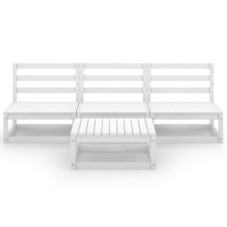 Salon de jardin 4 pcs Blanc Bois de pin massif