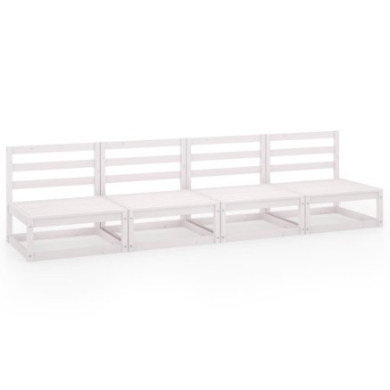 Canapé à 4 places de jardin Blanc Bois de pin solide 2