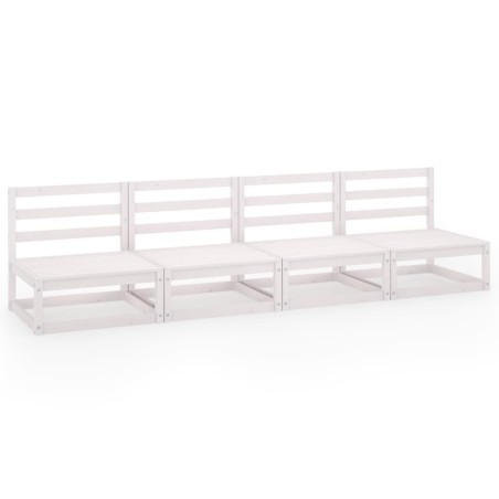 Canapé à 4 places de jardin Blanc Bois de pin solide