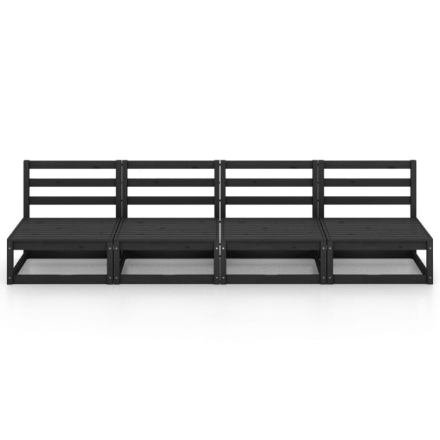 Canapé à 4 places de jardin Noir Bois de pin solide