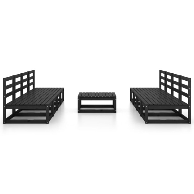 Salon de jardin 9 pcs noir bois de pin massif