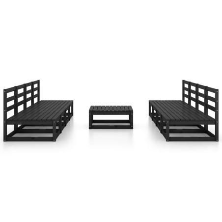 Salon de jardin 9 pcs noir bois de pin massif