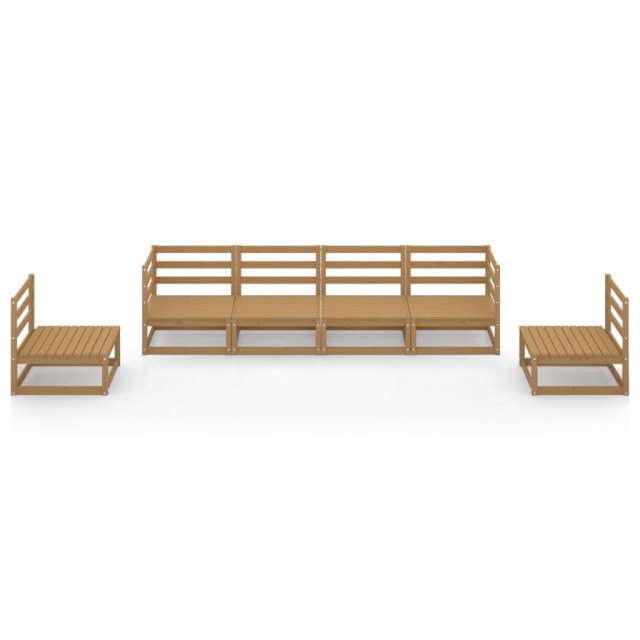 Salon de jardin 6 pcs marron miel bois de pin massif