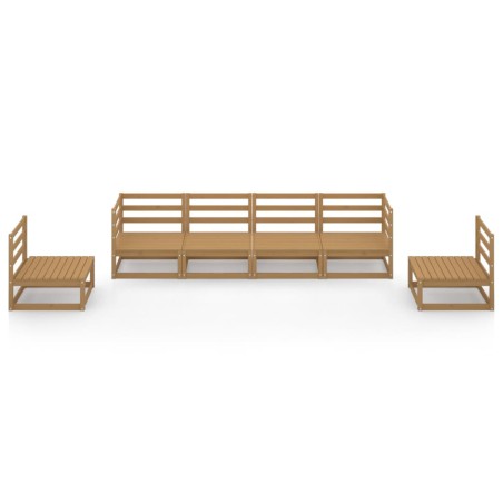 Salon de jardin 6 pcs marron miel bois de pin massif