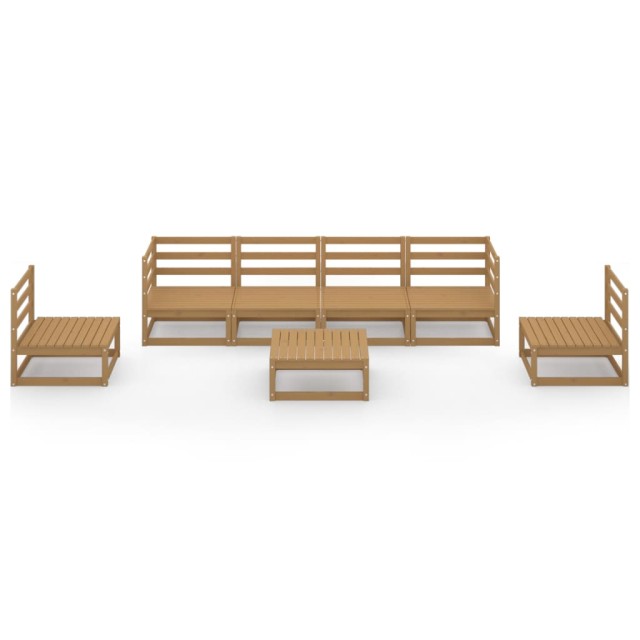 Salon de jardin 7 pcs marron miel bois de pin massif