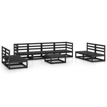 Salon de jardin 9 pcs noir bois de pin massif 2