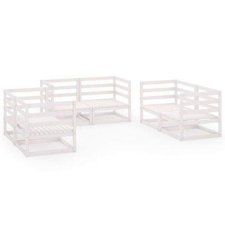 Salon de jardin 6 pcs Blanc Bois de pin massif
