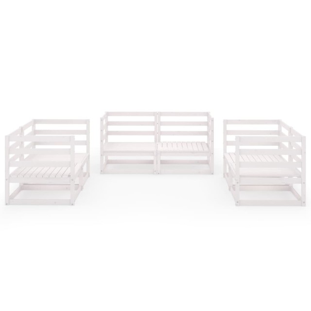 Salon de jardin 6 pcs Blanc Bois de pin massif