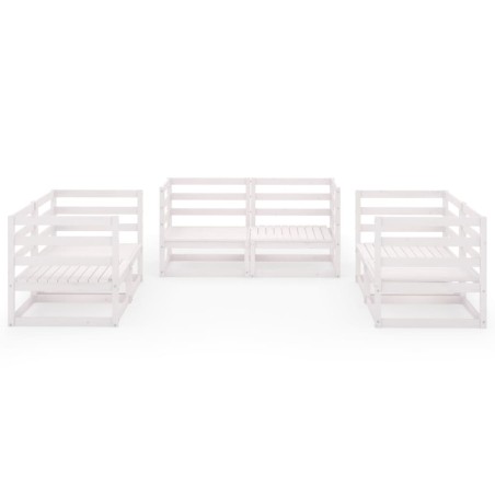 Salon de jardin 6 pcs Blanc Bois de pin massif