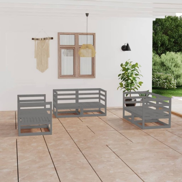 Salon de jardin 6 pcs Gris Bois de pin massif