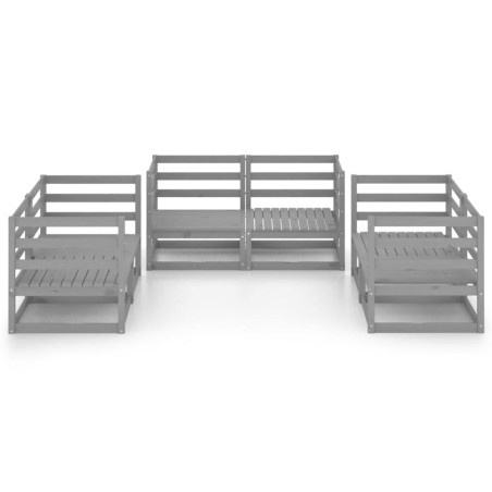 Salon de jardin 6 pcs Gris Bois de pin massif