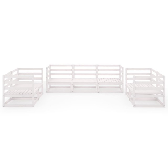 Salon de jardin 7 pcs Blanc Bois de pin massif