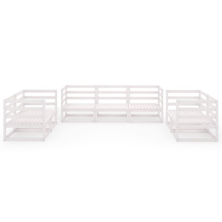 Salon de jardin 7 pcs Blanc Bois de pin massif