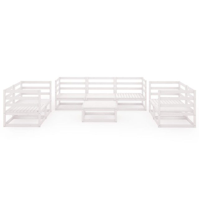 Salon de jardin 8 pcs Blanc Bois de pin massif