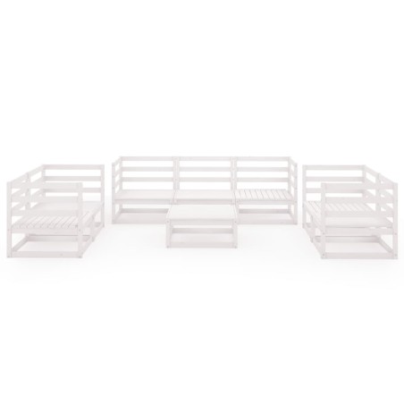 Salon de jardin 8 pcs Blanc Bois de pin massif