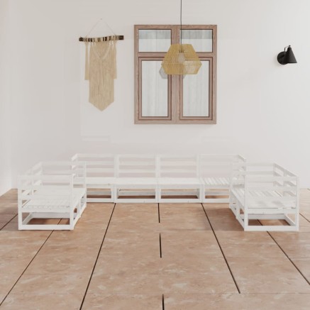 Salon de jardin 8 pcs Blanc Bois de pin massif