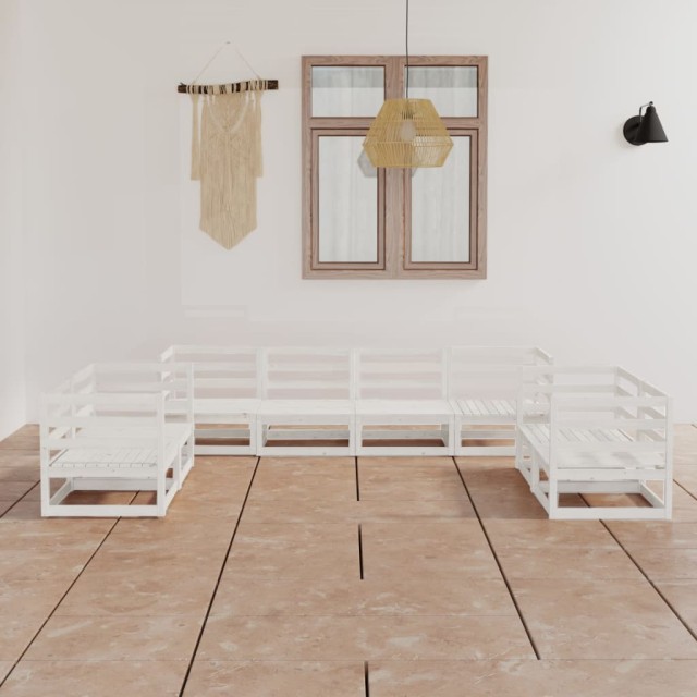 Salon de jardin 8 pcs Blanc Bois de pin massif