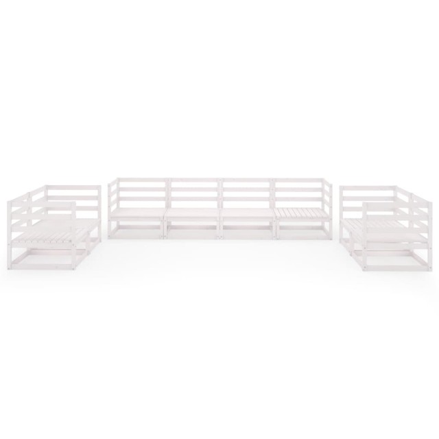 Salon de jardin 8 pcs Blanc Bois de pin massif