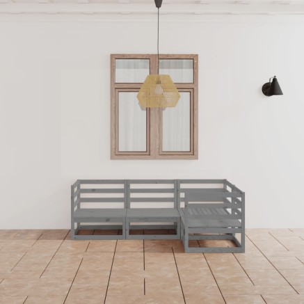 Salon de jardin 4 pcs gris bois de pin massif