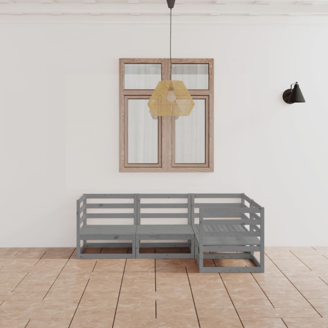 Salon de jardin 4 pcs gris bois de pin massif