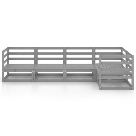 Salon de jardin 5 pcs gris bois de pin massif