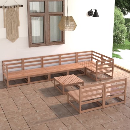 Salon de jardin 9 pcs marron miel bois de pin massif