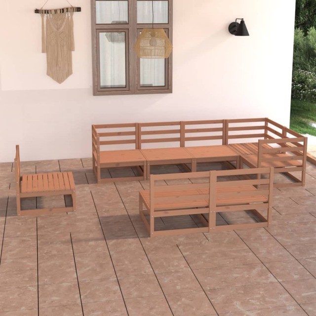 Salon de jardin 8 pcs marron miel bois de pin massif