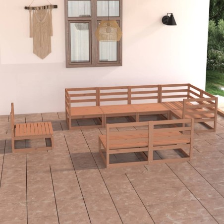 Salon de jardin 8 pcs marron miel bois de pin massif