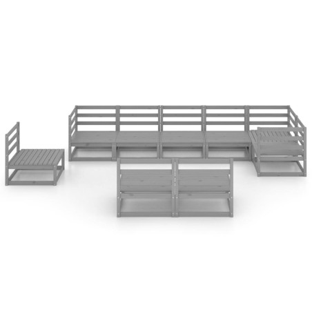 Salon de jardin 9 pcs gris bois de pin massif