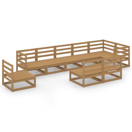 Salon de jardin 9 pcs marron miel bois de pin massif 2