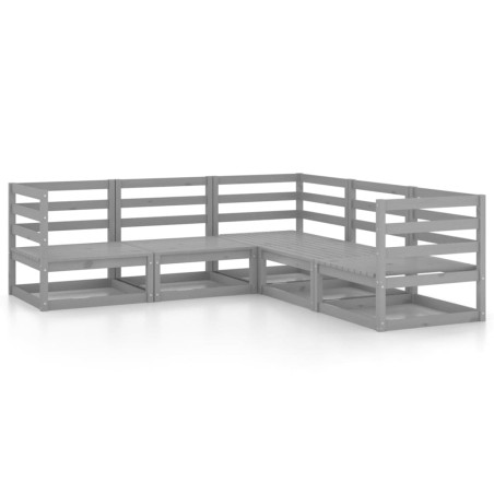 Salon de jardin 5 pcs gris bois de pin massif