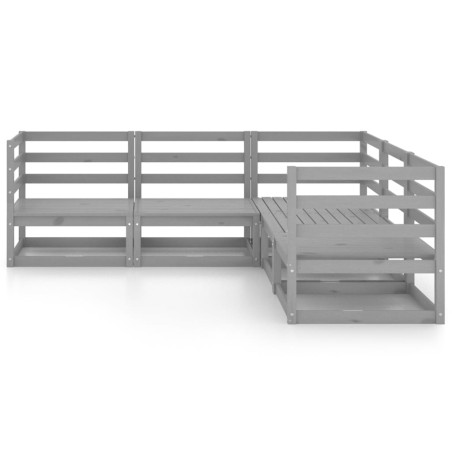 Salon de jardin 5 pcs gris bois de pin massif