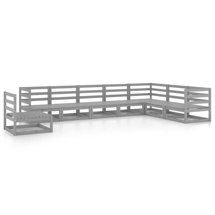 Salon de jardin 8 pcs gris bois de pin massif 2