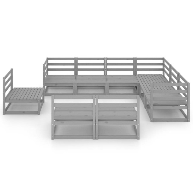 Salon de jardin 9 pcs gris bois de pin massif