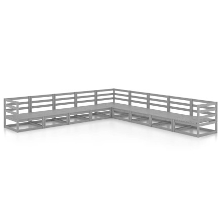 Salon de jardin 9 pcs gris bois de pin massif 2